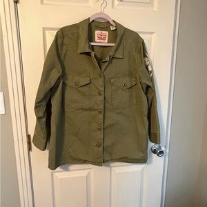 Levi's Olive Green Military-Style Shirt/Jacket with Floral Embroidery